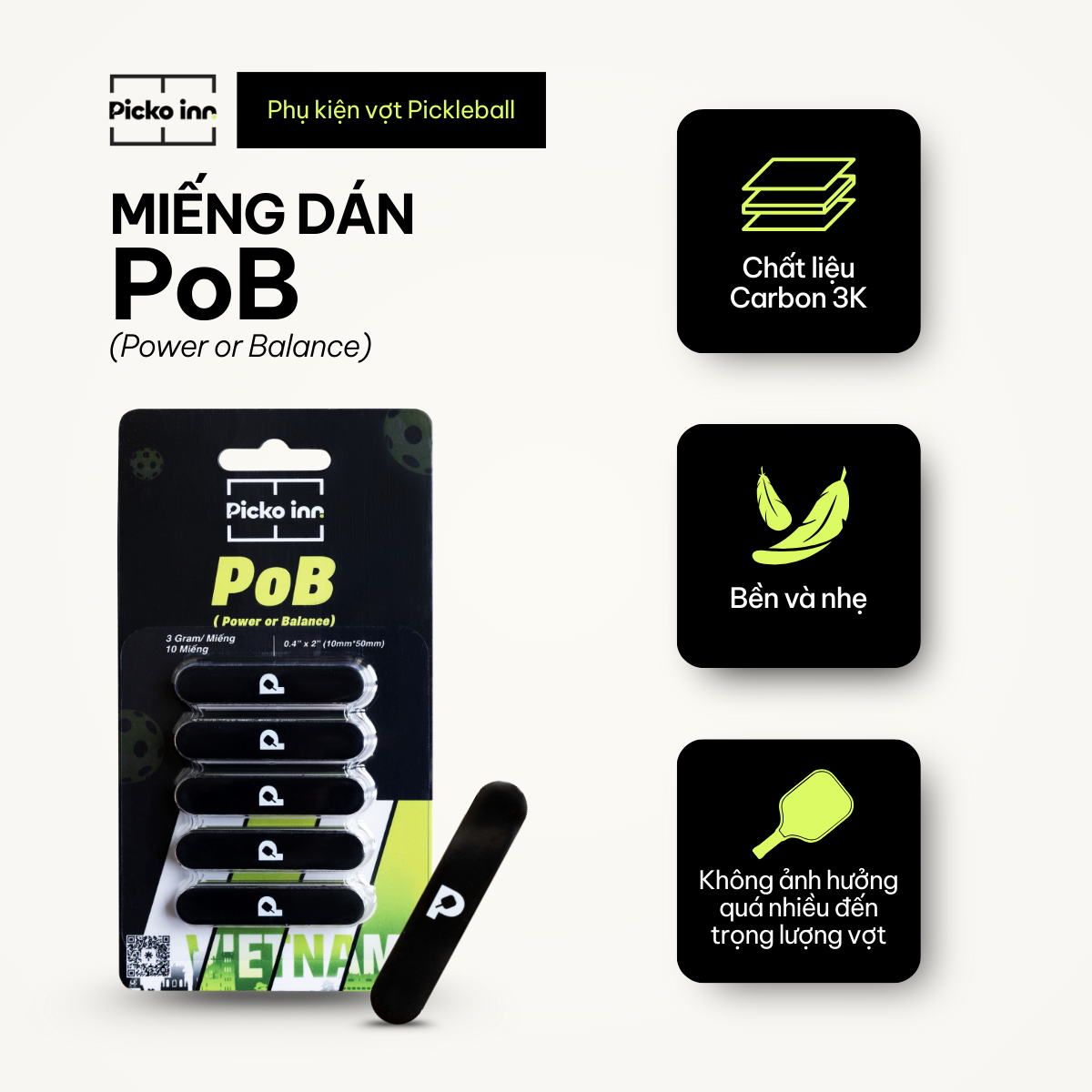 Picko Inn Power or Balance (PoB) Pickleball Paddle Lead Tape