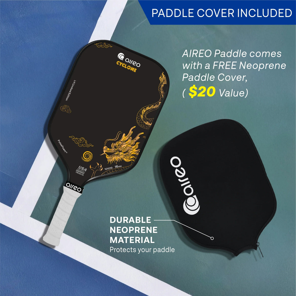 AIREO Cyclone LH Dragon Limited Edition Pickleball Paddle