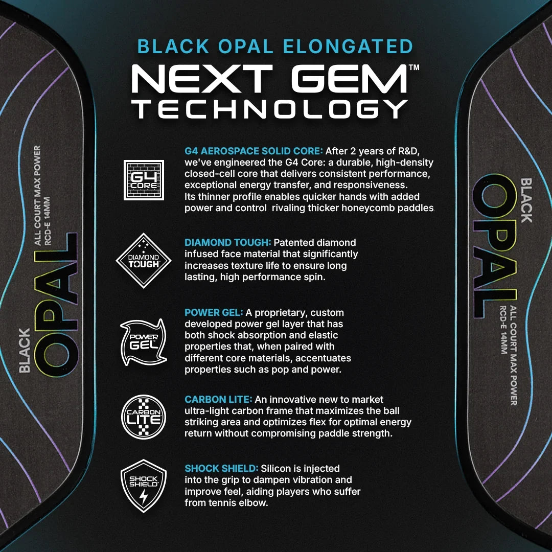 Six Zero Black Opal All Court Max Power RCD-E Pickleball Paddle
