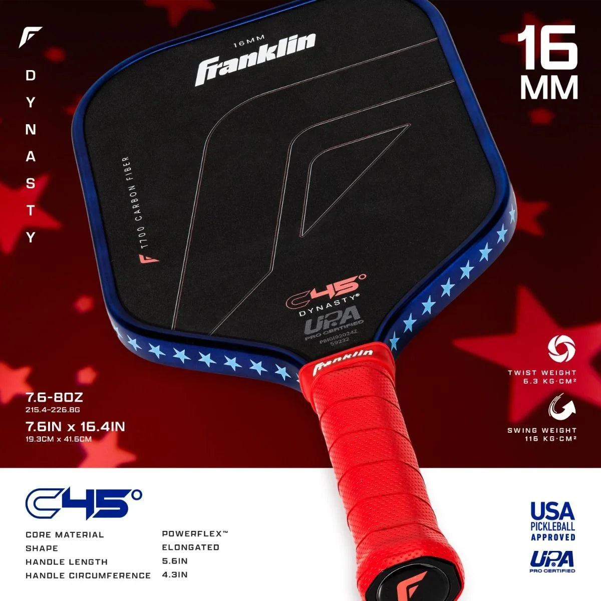 Franklin C45° Dynasty Red White & Blue Pickleball Paddle